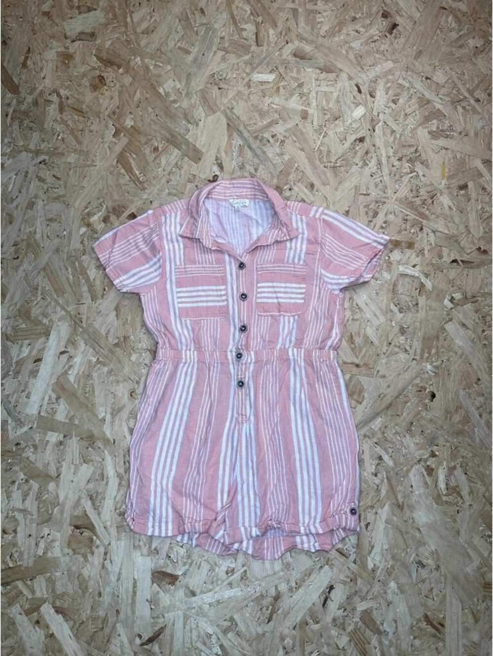 Jessica Simpson Girls Romper Size 12 Pink White Striped Short Sleeve Jumpsuit